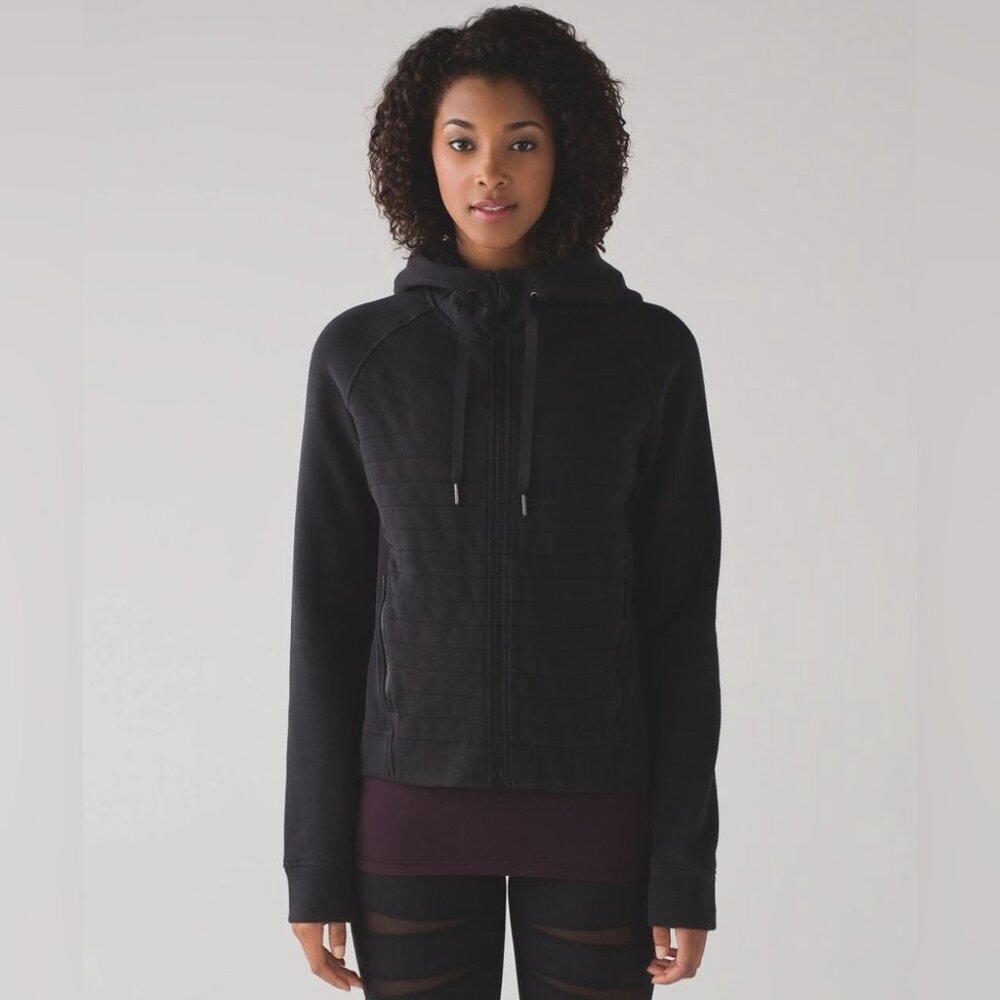 Lululemon women's black Fleece be true hooded cozy zip up sweatshirt in US 10